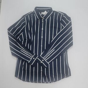J Crew Factory Navy and White Striped Women's Button-Down Shirt Size L NWT